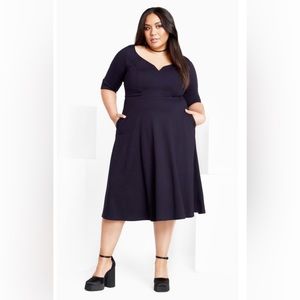 CityChic Cute Girl Elbow Sleeve Dress - navy